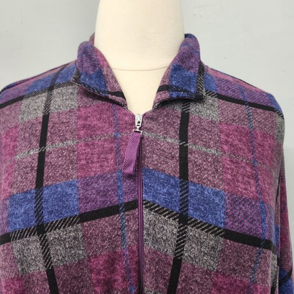 Stan Herman Luxe Knit Purple Plaid Pop-Over pocho Size Large Pocket - Picture 3 of 9